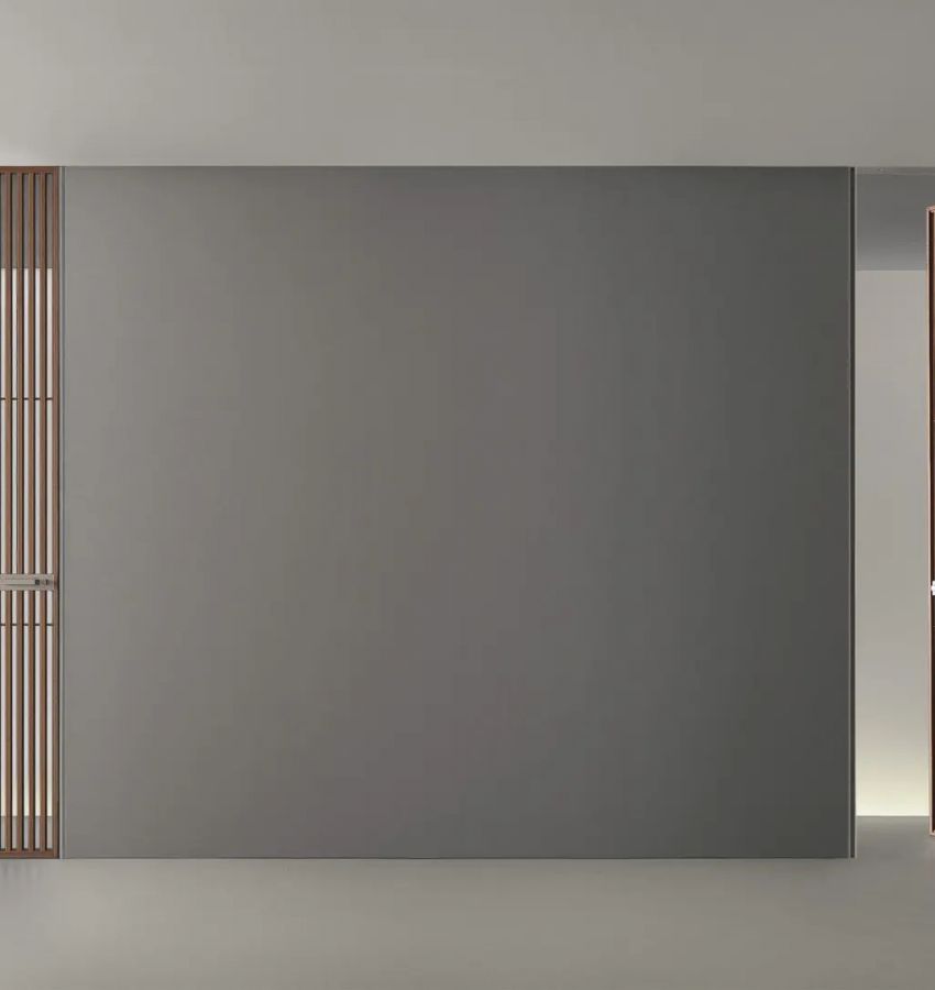 Структура, цвет 15 noce, стекло, цвет 67 riflettente chiaro, дверные косяки и ручка 303 bronzo