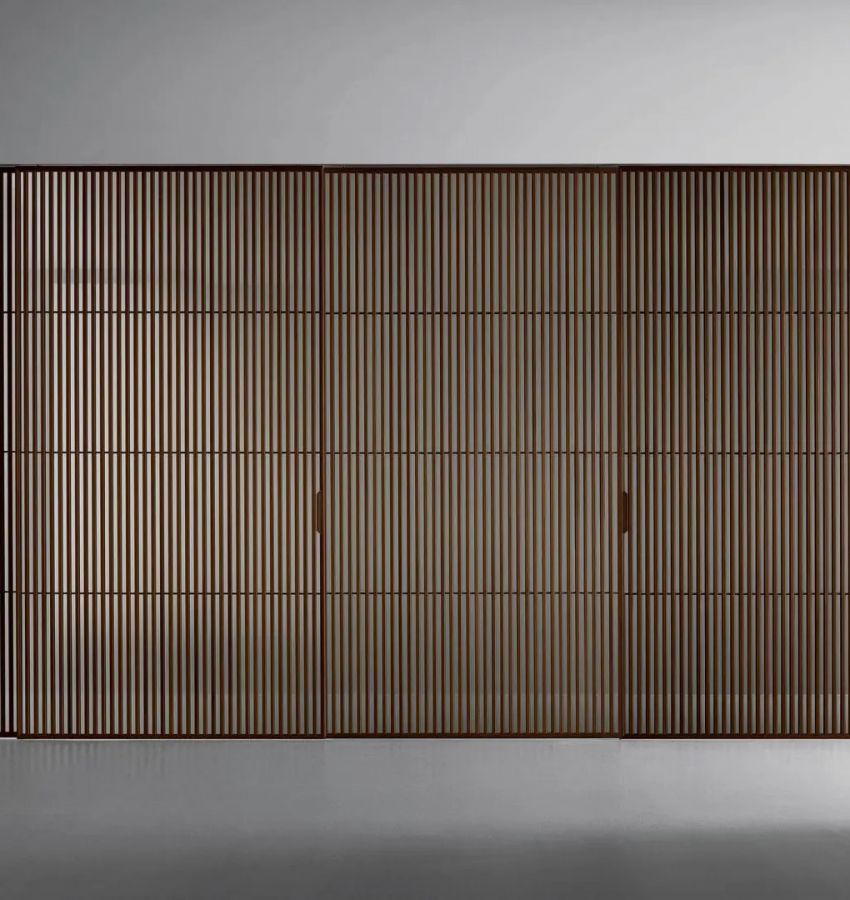 Структура, цвет 19 rovere termotrattato, стекло, цвет 63 grigio trasparente, ручка 14 brown