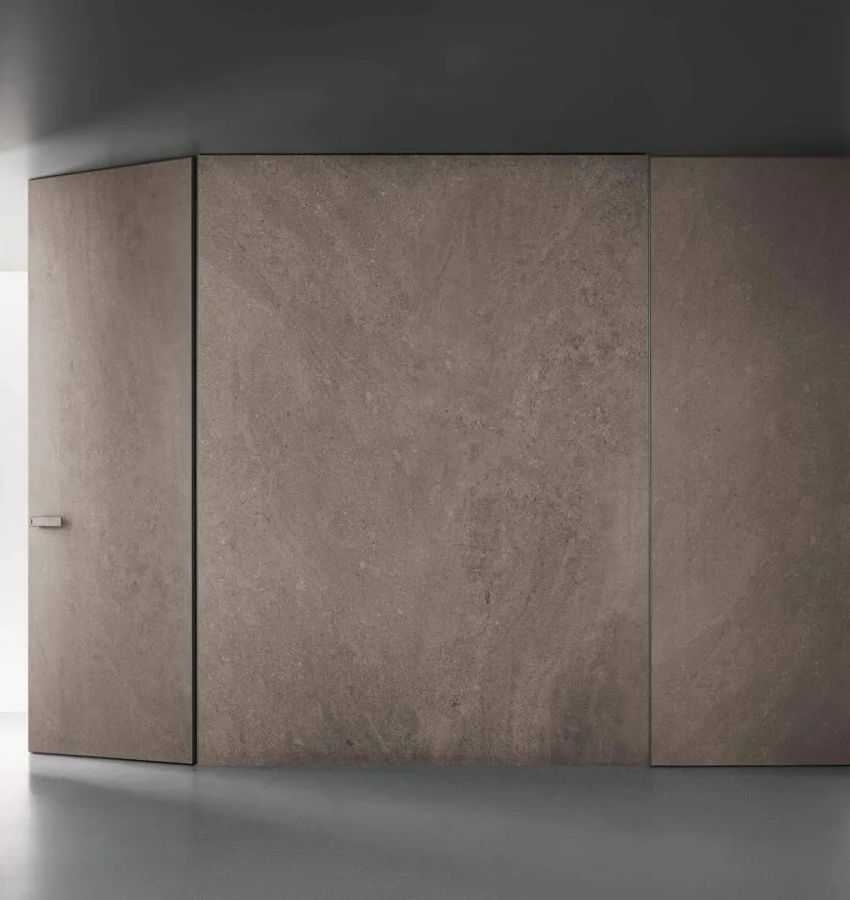 Двойная распашная дверь, структура platino, внешняя отделка - керамогранит, цвет crema