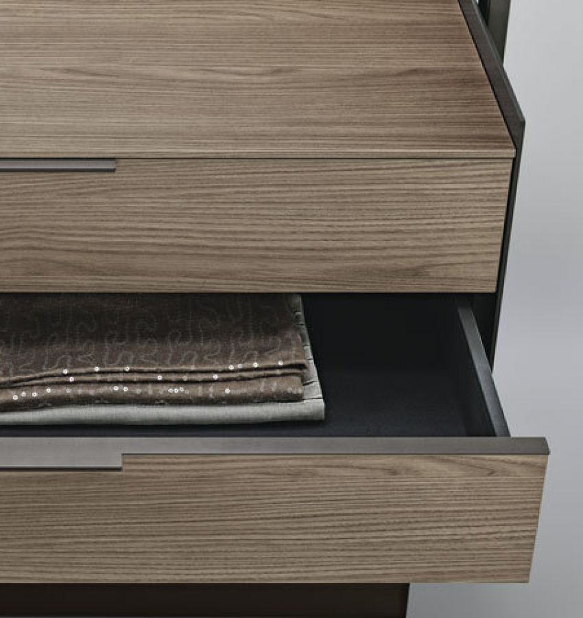 Структура, цвет 303 bronzo, модуль с ящиками - 07 меламин, цвет olmo, внутренняя отделка ящиков - UB09 меламин, цвет cuoio brown