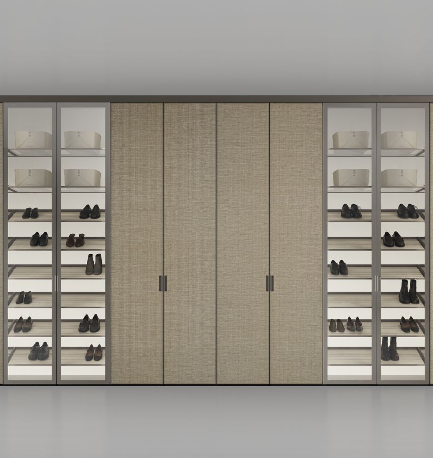 Структура 303 bronzo дверная панель  67 riflettente chiaro, rafia T134 desert, полка для обуви 157 arena